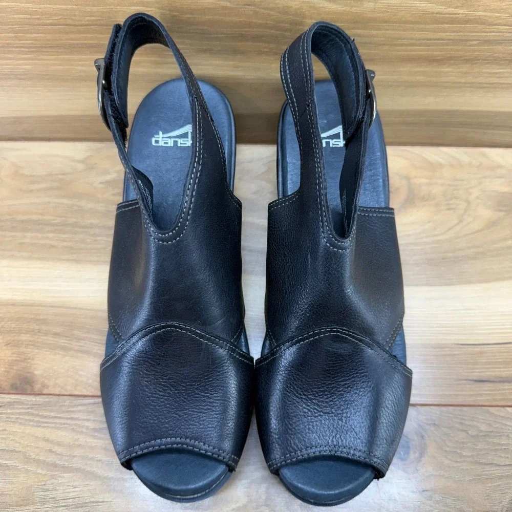 DANSKO Vanda Wedge Sandals Peep Toe 11‎ EU 41 Black Leather Walking Vacation